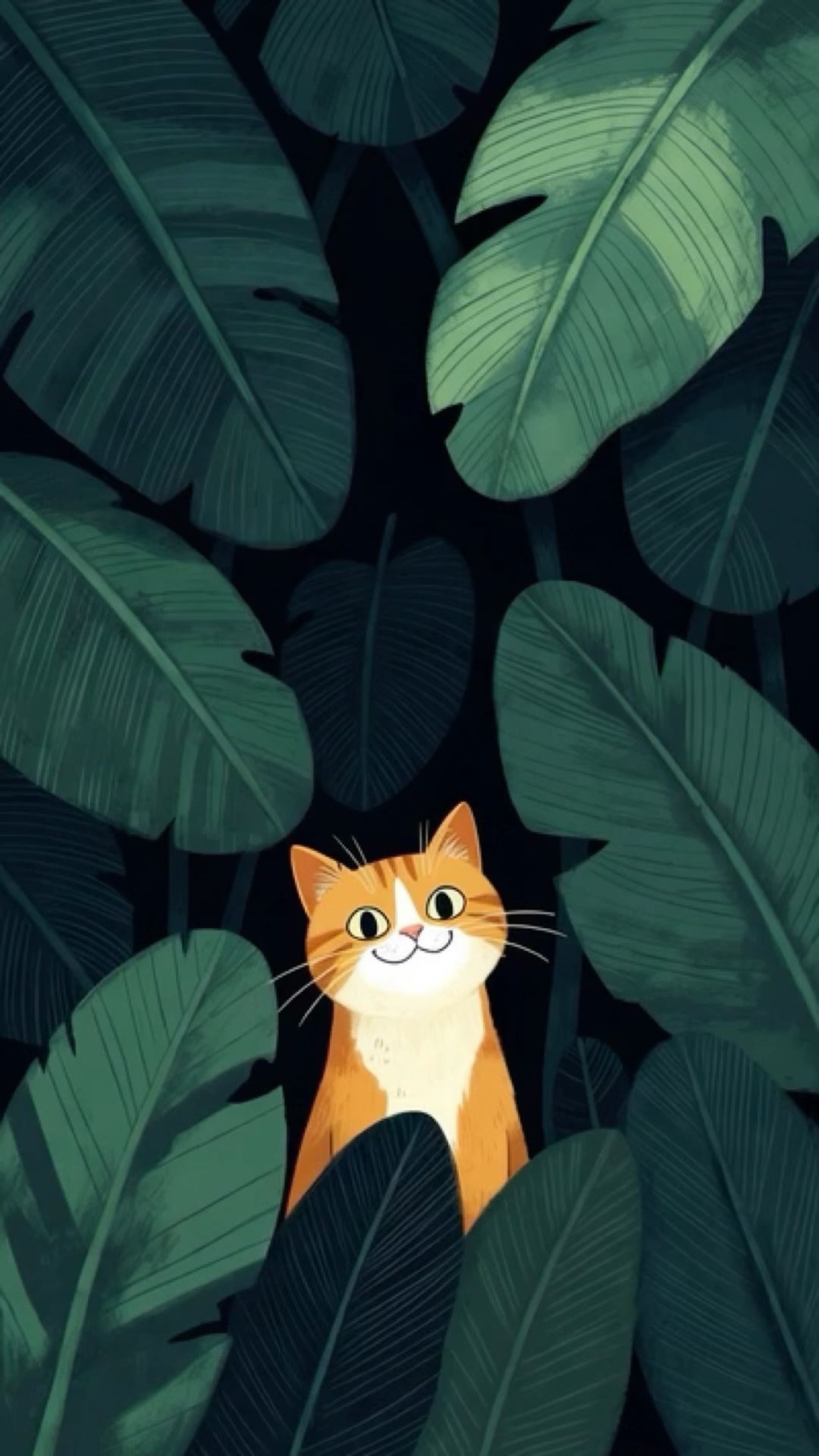 Tuxedo in Leaves wallpaper artwork