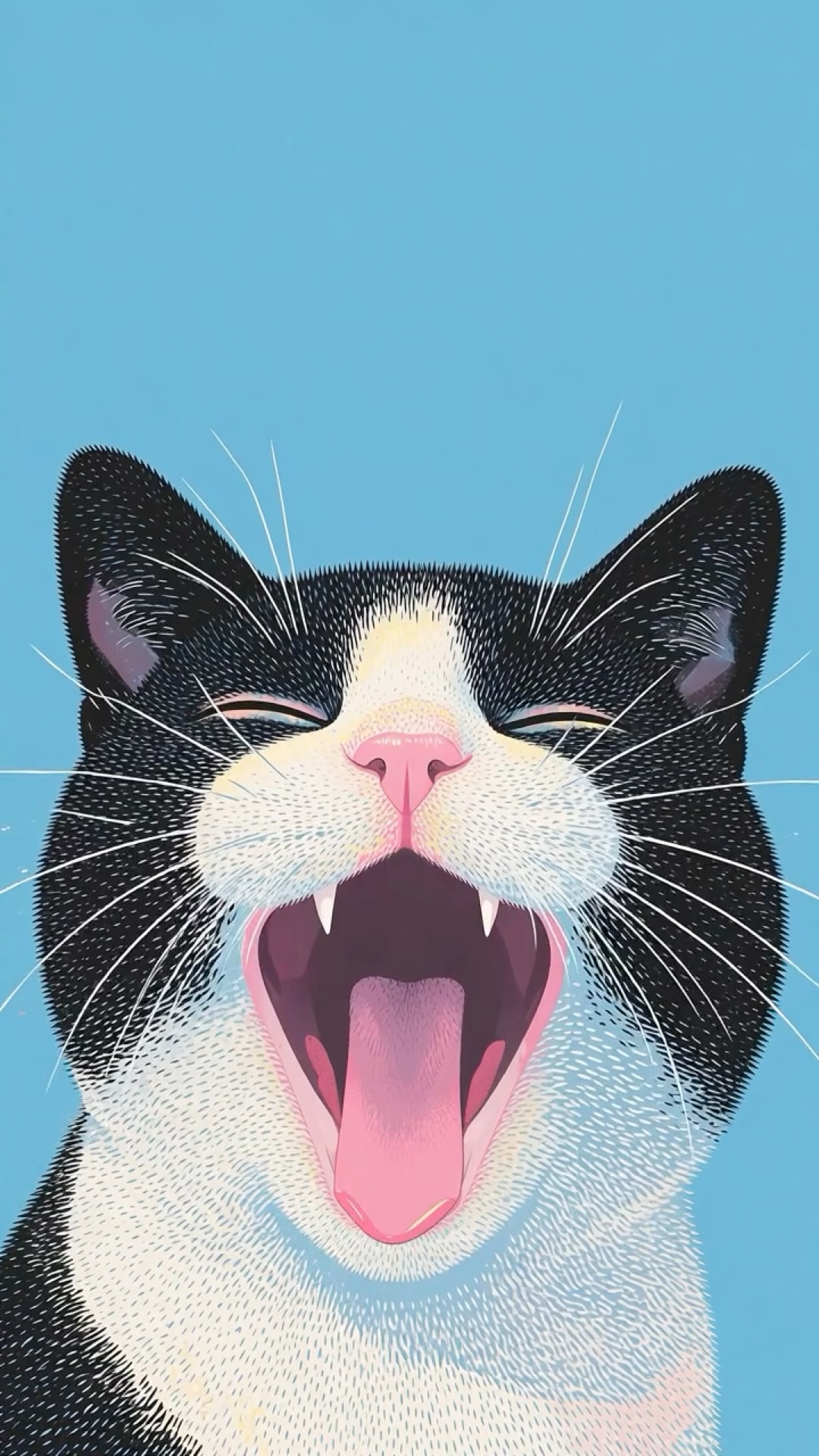 Tuxedo Cat Yawn wallpaper artwork