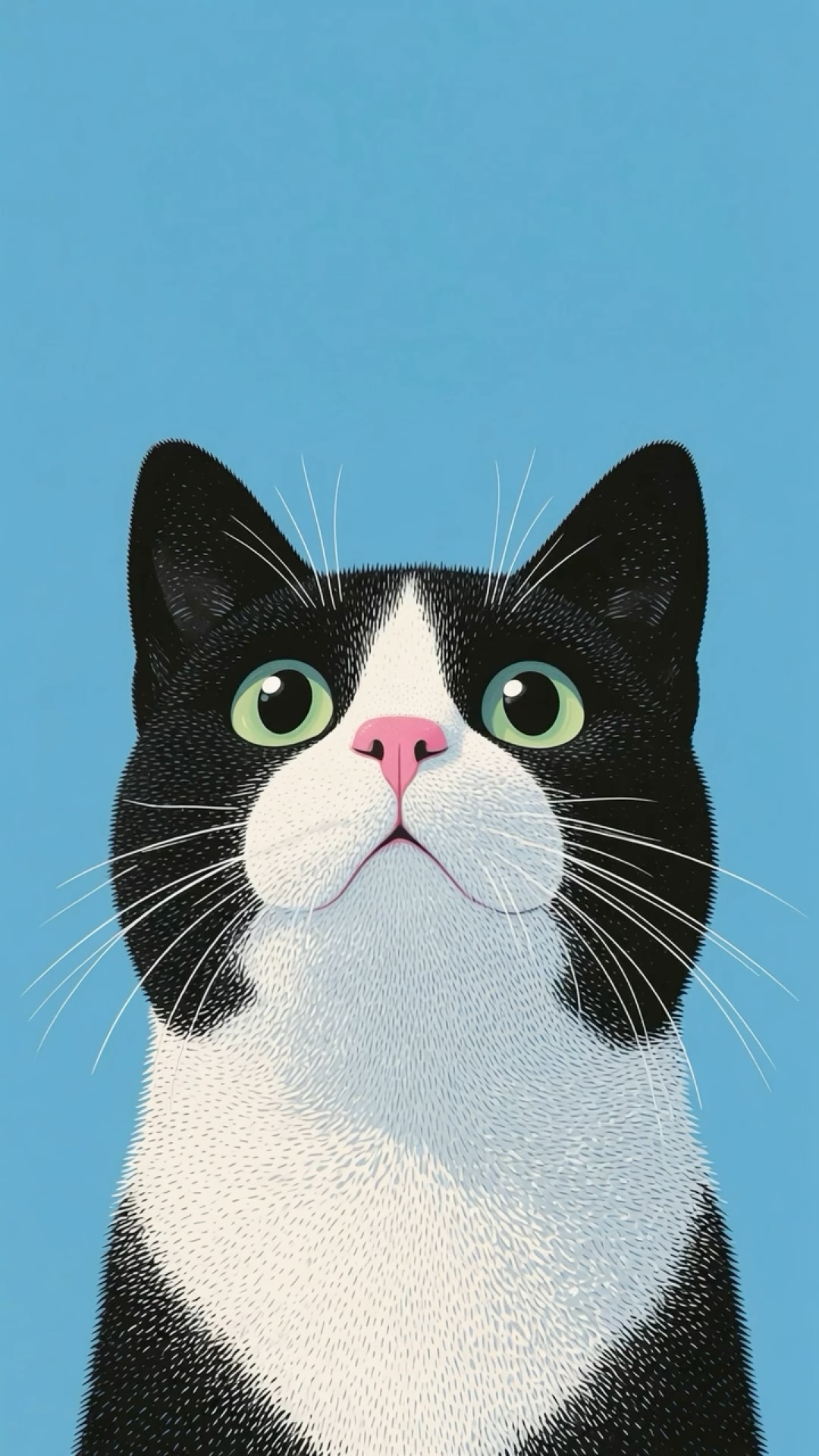 Tuxedo Cat Looks Up wallpaper artwork